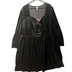 Womens 3X Black Dress‎ Velvet Sweetheart Long Sleeve whimsigoth witchy rose NEW